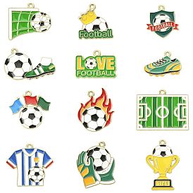 24 Stück 12 Stile Fußball-Anhänger aus Emaille, golden