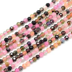 Natural Tourmaline Beads Strands, Faceted, Round, Dyed