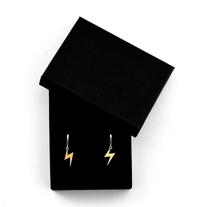 Brass Huggie Hoop Earrings, with 201 Stainless Steel Laser Cut Pendants and Cardboard Boxes, Lightning Bolt