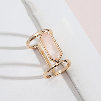 Natural Rose Quartz Fashion Ring with European Style and High-end Charm for Women