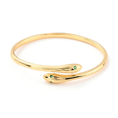 Snake Wrap Cubic Zirconia Cuff Bangle, Real 18K Gold Plated Brass Plain Open Bangle for Women, Cadmium Free & Lead Free