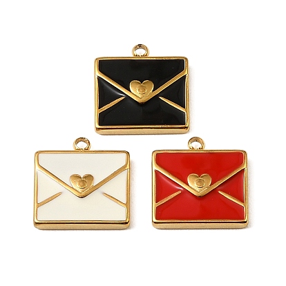 304 Stainless Steel Pendants, with Enamel, Envelope Charms, Real 18K Gold Plated, Ion Plating(IP)