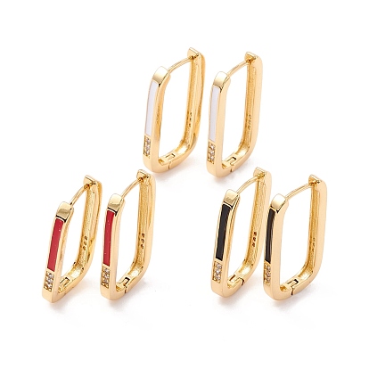 Real 18K Gold Plated Cubic Zirconia Hoop Earrings, Rectangle Enamel Hoop Earrings for Girl Women