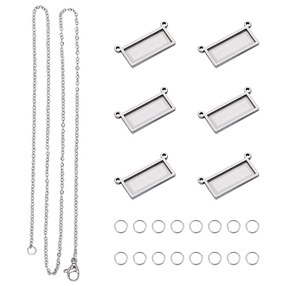 304 Stainless Steel Cable Chain Necklace Making, with Jump Rings, Pendant Cabochon Settings