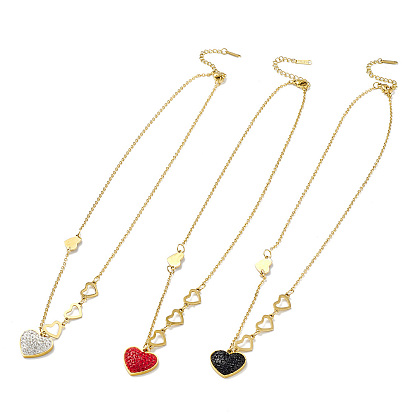 Rhinestone Heart Pendant Necklace, Golden 304 Stainless Steel Jewelry for Women
