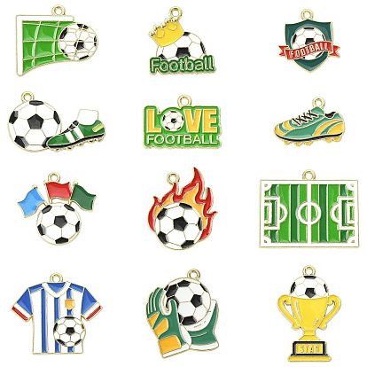 24 Stück 12 Stile Fußball-Anhänger aus Emaille, golden