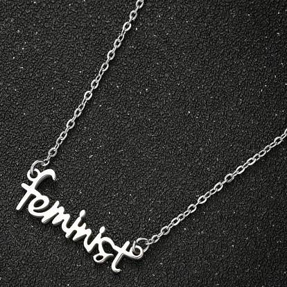 201 Stainless Steel Word Feminist Pendant Necklace, Feminism Jewelry for Women