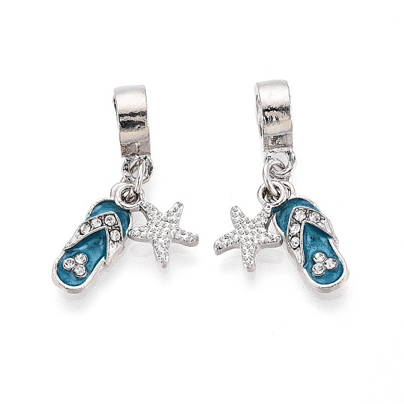 Европейские подвески из сплава хрустальных страз и стальной синей эмали, шлепанцы с морскими звездами и подвесками с большими отверстиями