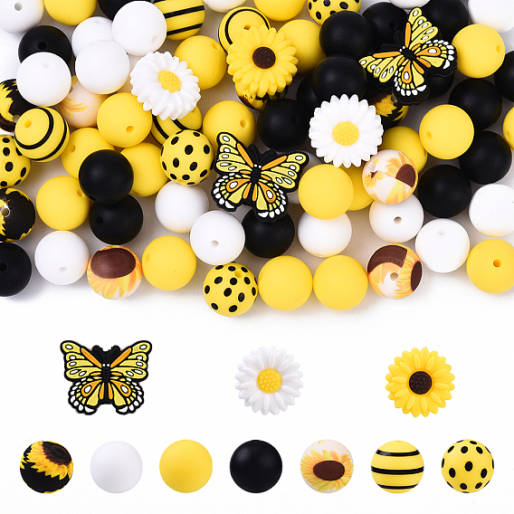 10 круглые силиконовые бусины в форме ромашек и бабочек