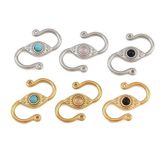 304 Stainless & Natural/Synthetic Gemstone S-Hook Clasps, Connector Charms for Jewelry Making