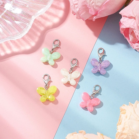 Подвесные украшения в виде бабочек из непрозрачного акрила с имитацией жемчуга, Сплав с застежками когтя омара