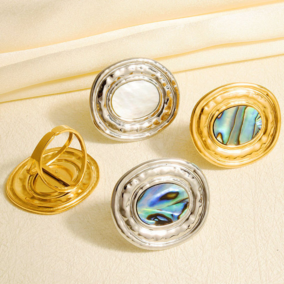 304 нержавеющая сталь с овальными кольцами-манжетами из натуральной ракушки для женщин