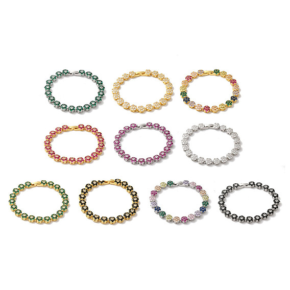 Браслеты-цепочки с цветочным звеном из латуни и циркония для женщин, без свинца и без кадмия