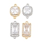 Brass Micro Pave Clear Cubic Zirconia Connector Charms, Sqaure/Rectangle Links
