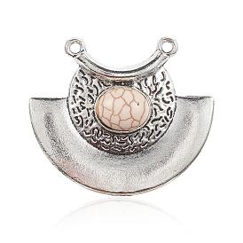 Alloy Pendants, with Synthetic Howlite, Fan