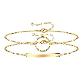 Minimalist Circle Bracelet with Double Layer Rectangular Charm for Women
