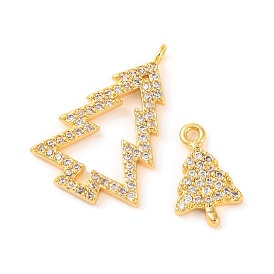 Brass Micro Pave Clear Cubic Zirconia Pendants, Christmas Trees