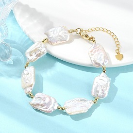 Прямоугольные браслеты из натурального жемчуга кеши и латунных бусин для женщин