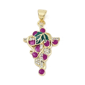 Rack Plating Brass Micro Pave Cubic Zirconia Pendants, with Enamel, Lead Free & Cadmium Free, Long-Lasting Plated, Grape Charms