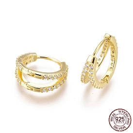 925 Sterling Silver Hoop Earrings, with Clear Cubic Zirconia, with S925 Stamp