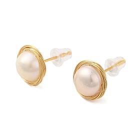 Sterling Silver Studs Earrings, with Natural Pearl,  Jewely for Women, Round