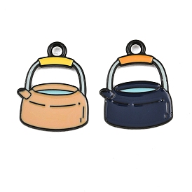 Alloy Enamel Pendants, Water Kettle Charms, Black