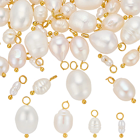 40шт 4 стили подвески из натурального культивированного пресноводного жемчуга, рисовые подвески с латунными петлями, цвет морской раковины