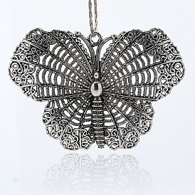 Tibetan Style Alloy Pendants, Vintage Butterfly Pendant Necklace Findings, 47x69x3mm, Hole: 2mm