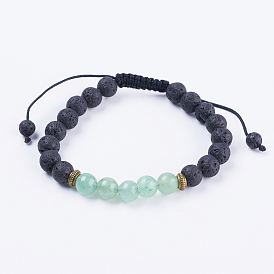 Adjustable Nylon Cord Braided Bead Bracelets, with Lava Rock, Gemstone Beads & Alloy Findings