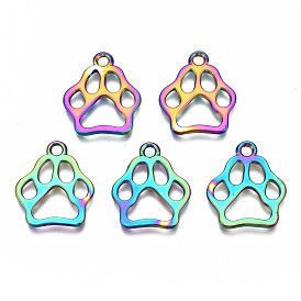 Rainbow Color Alloy Pendants, Cadmium Free & Nickel Free & Lead Free, Pawprint