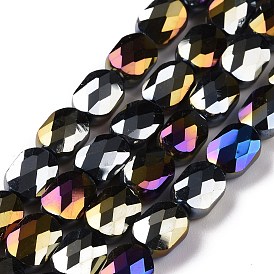 Faceted Electroplated Opaque Glass Beads Strands, AB Color Plated, Oval