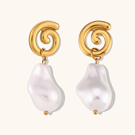 Baroque Pearl Spiral Earrings in 18K Gold Plated Stainless Steel Jewelry