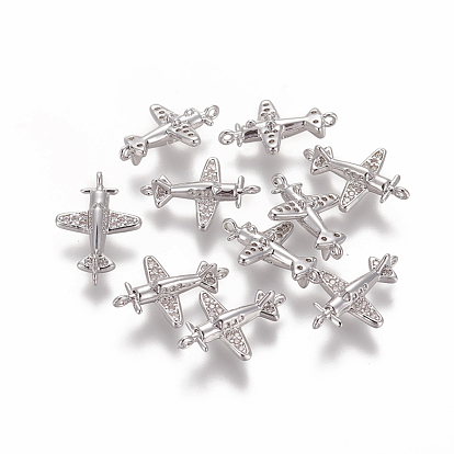 Brass Cubic Zirconia Links, Long-Lasting Plated, Propeller Airplane