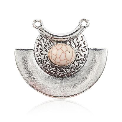Alloy Pendants, with Synthetic Howlite, Fan