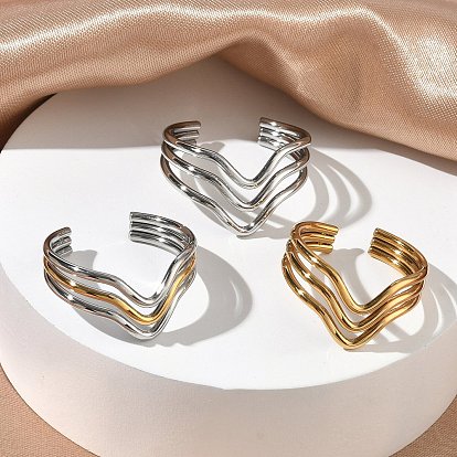 304 Открытые кольца-манжеты из нержавеющей стали с тройной волной для женщин, ионное покрытие (ip)