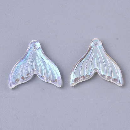 Transparent Glass Pendants, AB Color Plated, Mermaid Fishtail