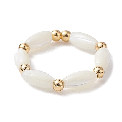 Natural Shell Oval Beaded Stretch Rings for Women