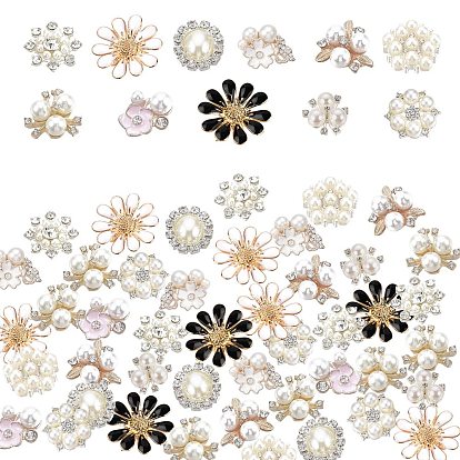 44Pcs 11 Style Alloy Cabochons, with Rhinestone/Enamel and ABS Plastic Imitation Pearl, Mixed Shape