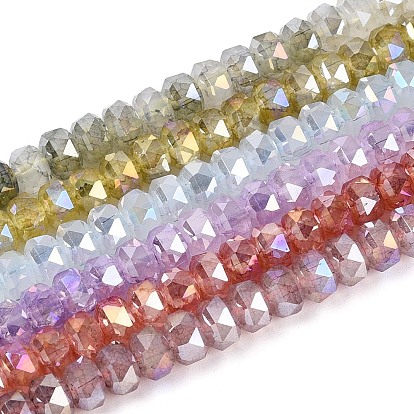 Гальванизированные стеклянные бусины, имитирующие нефрит, с защитой от потускнения., рондель, градиент цвета, граненые