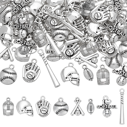 96 шт. 8 стили подвески из цинкового сплава в тибетском стиле с бейсбольной тематикой, разнообразные