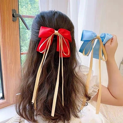 Bowknot Ribbon Polyester Hair Barrettes, with Metal Finding, for Girls