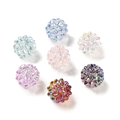 UV Plating Iridescent Transparent Acrylic Beads, Round Berry Beads