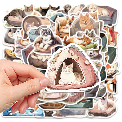 50Pcs Waterproof PVC Dog Cat Stickers Set, Adhesive Label Stickers, for Water Bottles, Laptop, Luggage, Cup, Computer, Mobile Phone, Skateboard, Guitar Stickers