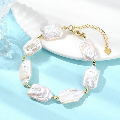 Прямоугольные браслеты из натурального жемчуга кеши и латунных бусин для женщин