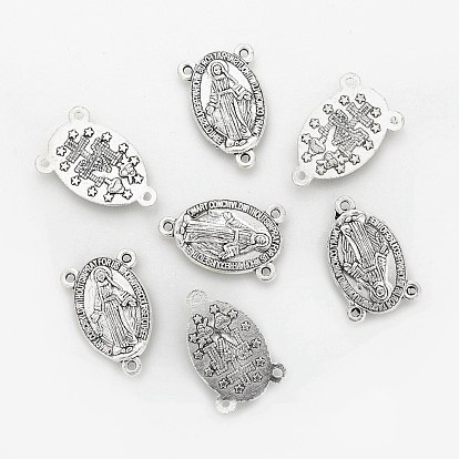 Tibetan Style Alloy Chanderlier Component Links, Cadmium Free & Lead Free, Rosary Center Pieces, Oval with Virgin Mary