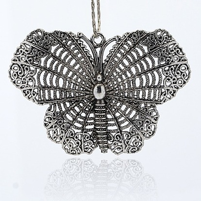 Tibetan Style Alloy Pendants, Vintage Butterfly Pendant Necklace Findings, 47x69x3mm, Hole: 2mm