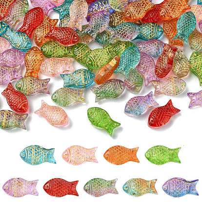 90шт 9 цвета гальваники прозрачные стеклянные бусины, золотой металл обвитыми, рыба