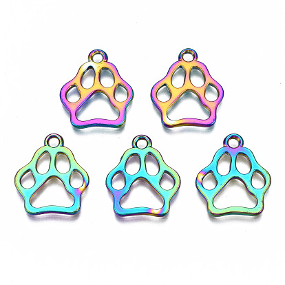Rainbow Color Alloy Pendants, Cadmium Free & Nickel Free & Lead Free, Pawprint