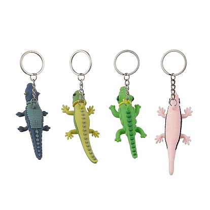 Cartoon Crocodile/Lizard PVC Plastic Keychain, with Iron Split Key Rings