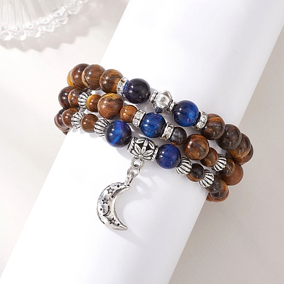 Регулируемые эластичные браслеты из натурального тигрового глаза, которые можно складывать вместе, луна